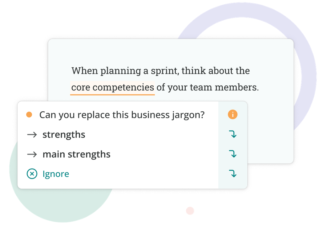 Product UI of business jargon check