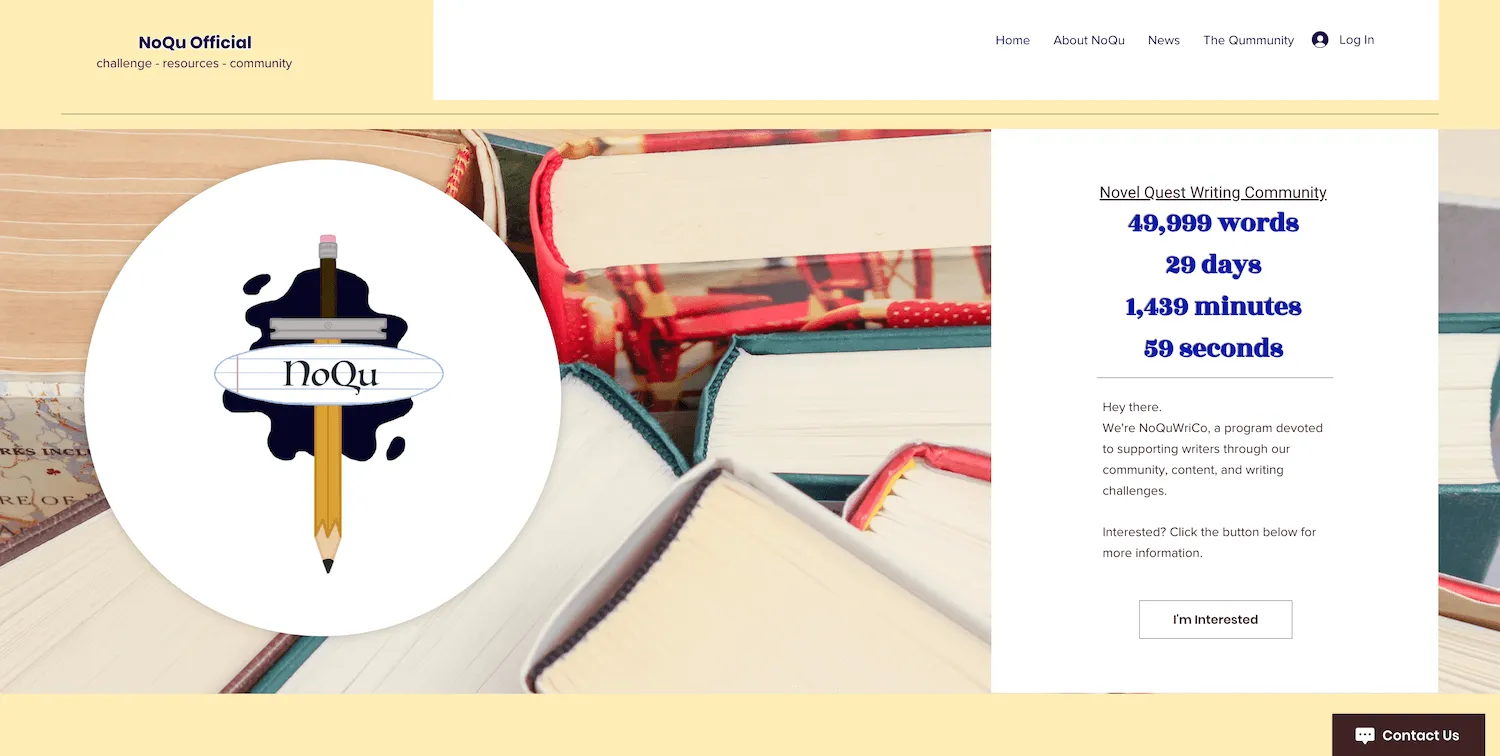 Screenshot of the homepage of NoQu