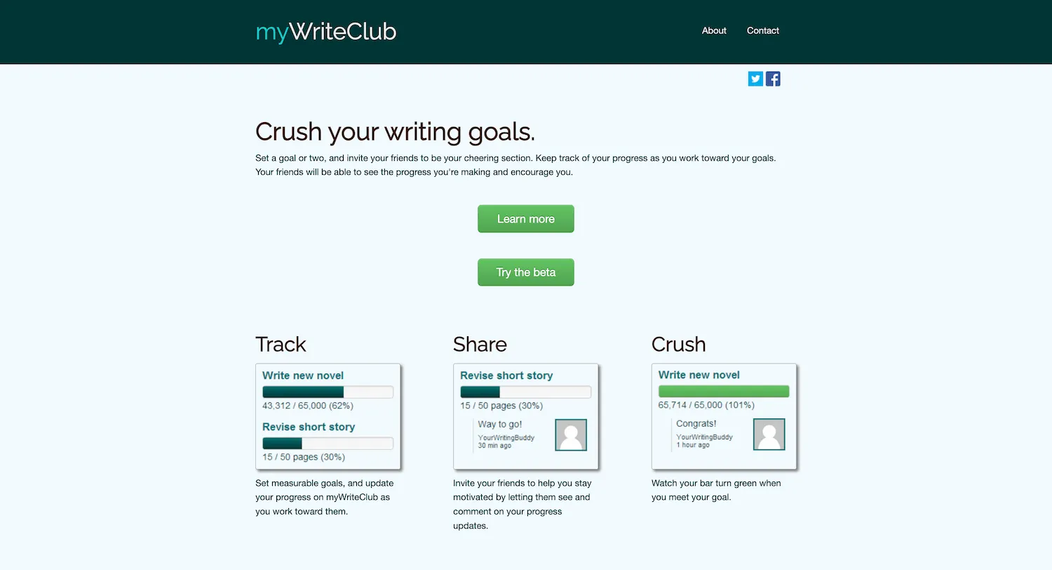 Screenshot of the homepage of MyWriteClub