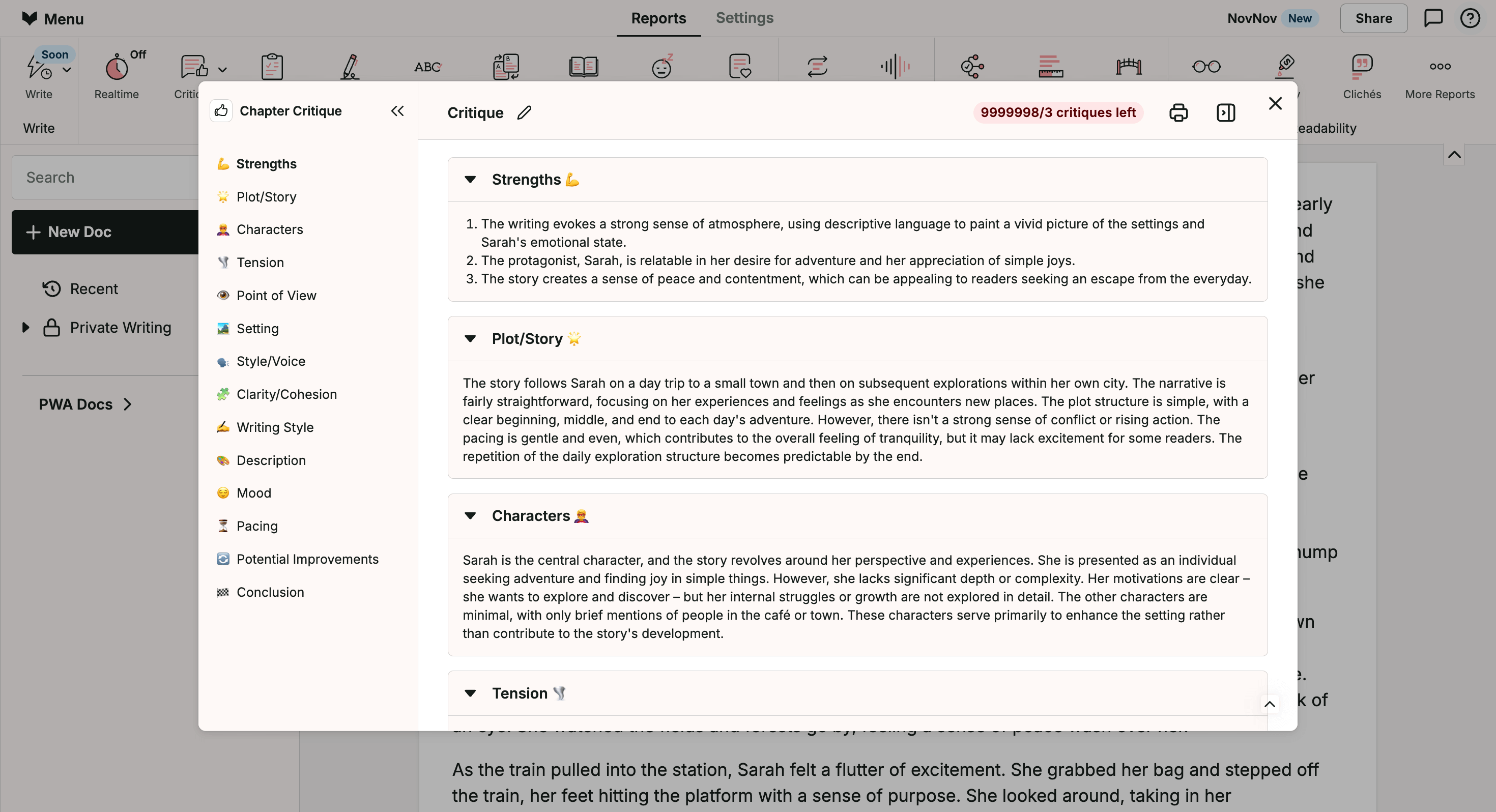 Screenshot of Chapter Critique