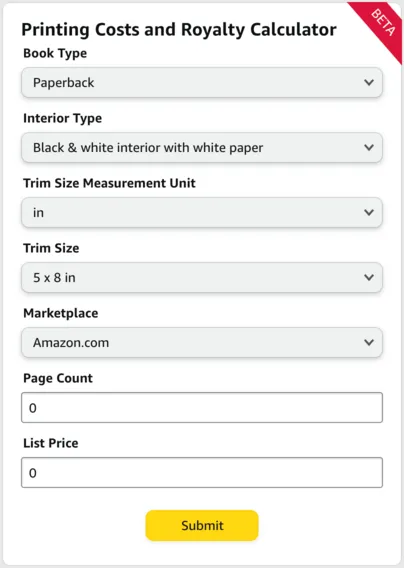 Amazon printing costs calculator