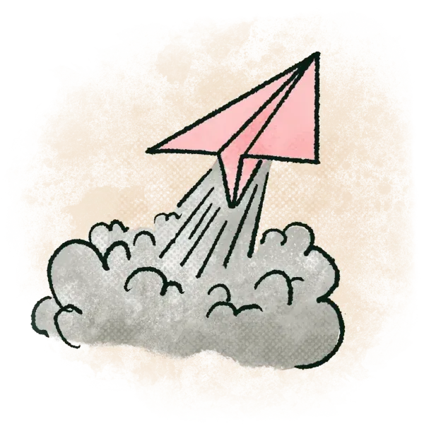 Illustration of a paper plane flying like a rocket