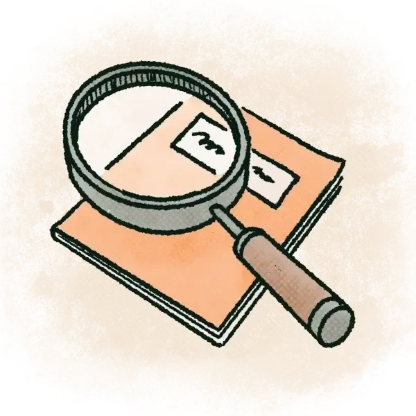 Illustration of a magnifying glass and a document