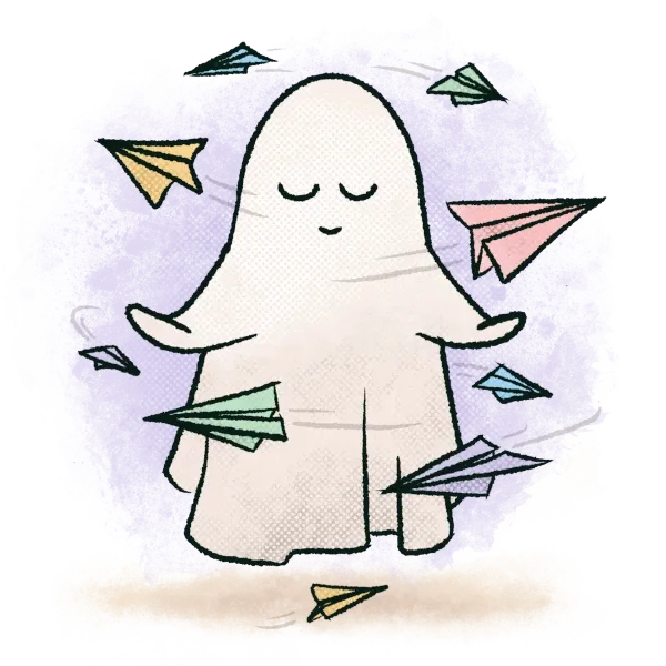 Illustration of ghost and paper planes download in progress