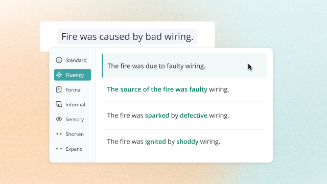 ProWritingAid shows 4 ways to rephrase a sentence to be more fluent.