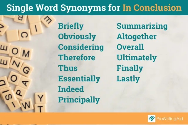 Image showing list of words to replace in conclusion