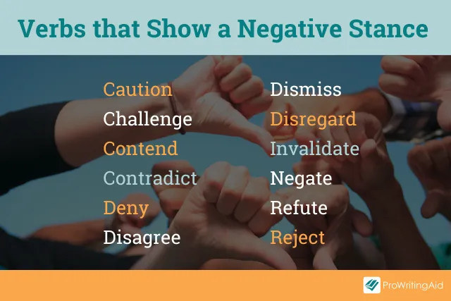 Verbs that show a negative stance