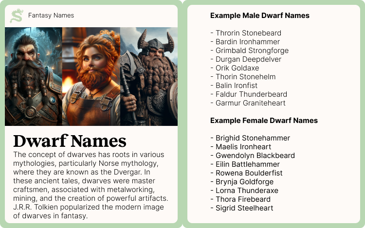 Example Dwarf names from a generator