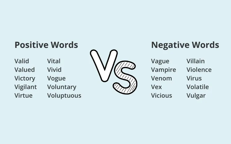 positive and negative words that start with V