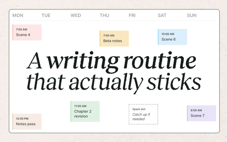 Weekly schedule with writing tasks like